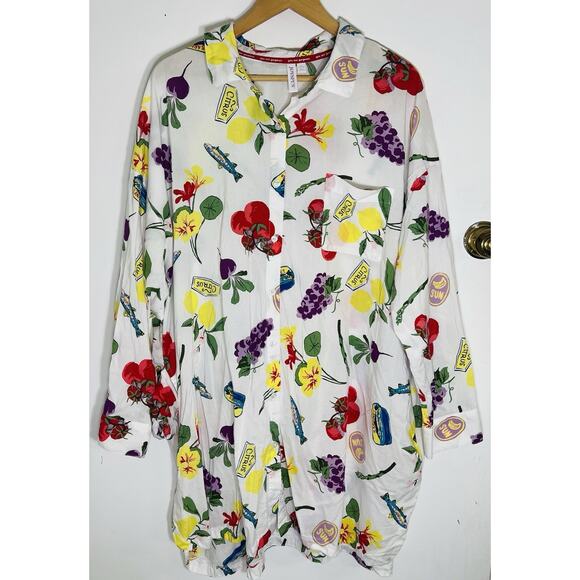 Joyspun Women’s Sleep Shirt Size 3X Long Sleeve Italian Fruit Print Pajamas - Picture 2 of 12